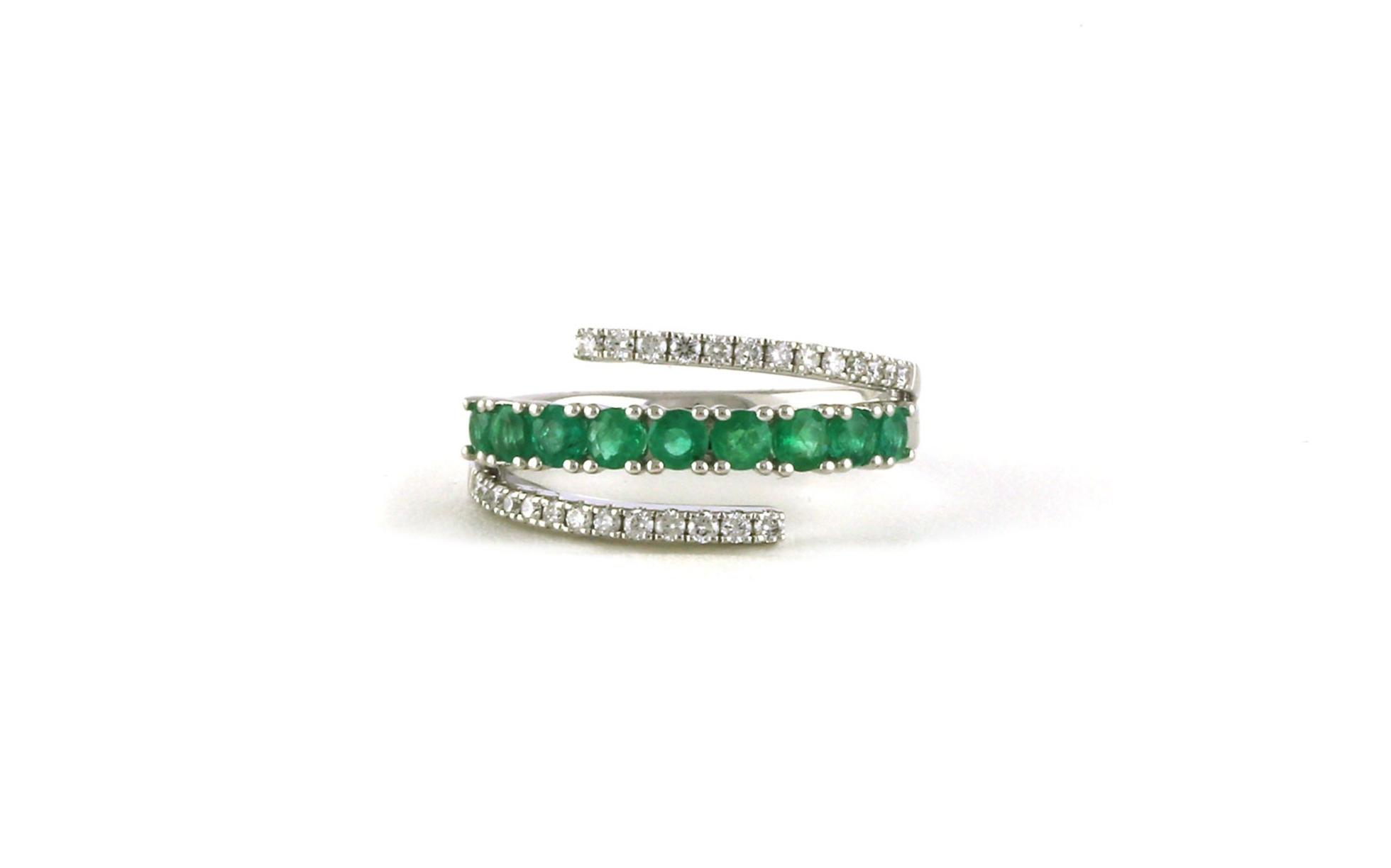 3-Row Bypass-Style Emerald and Diamond Ring in White Gold (1.03cts TWT)