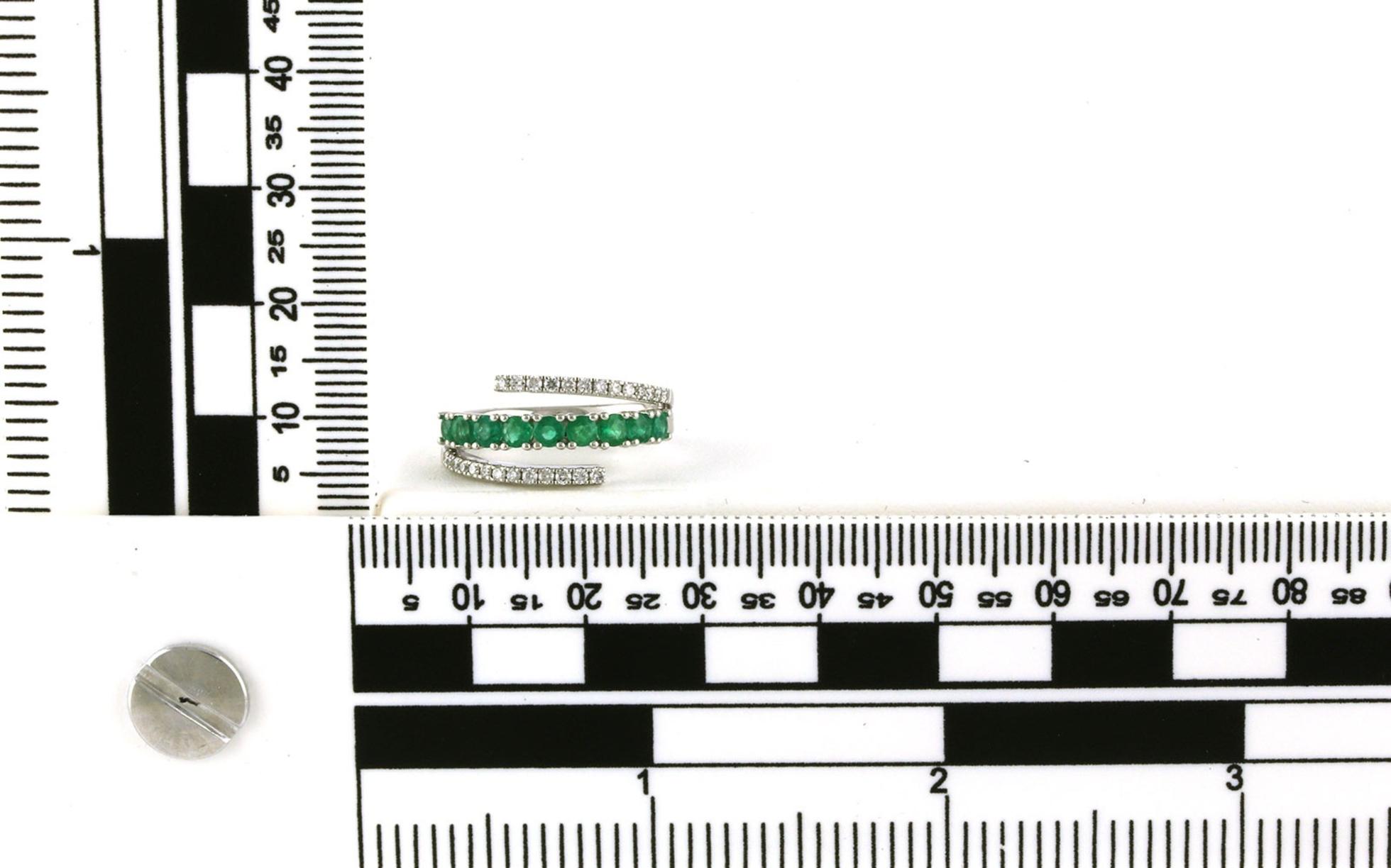 3-Row Bypass-Style Emerald and Diamond Ring in White Gold (1.03cts TWT) - Scale