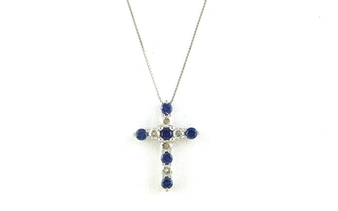 content/products/Alternating Montana Yogo Sapphire and Diamond Cross Necklace in White Gold (1.13cts TWT)