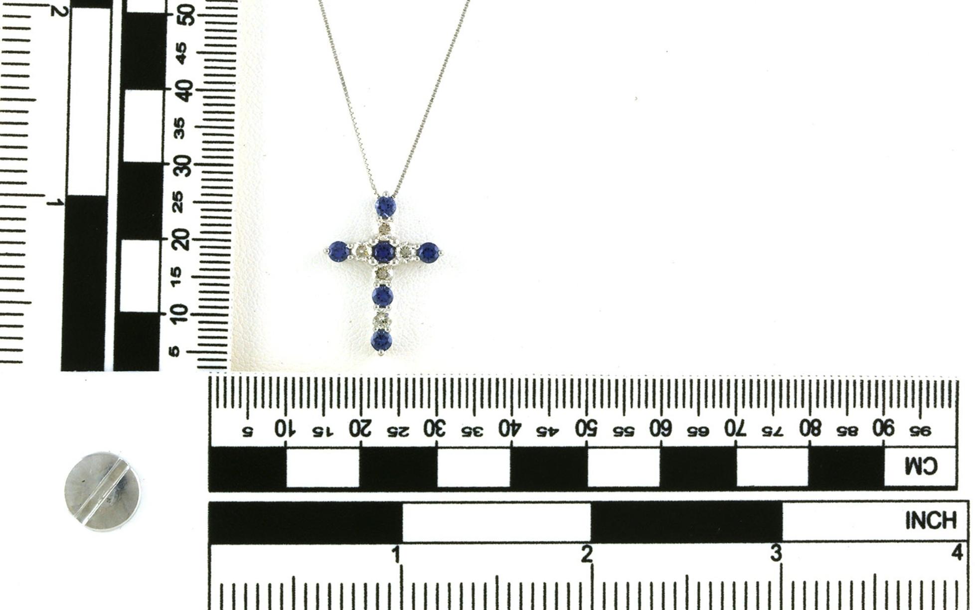 Alternating Montana Yogo Sapphire and Diamond Cross Necklace in White Gold (1.13cts TWT) scale