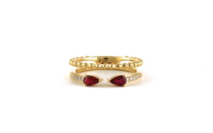 content/products/2-Row Negative Space Pear-Cut Rubies and Diamond Ring in Yellow Gold (0.66cts TWT)