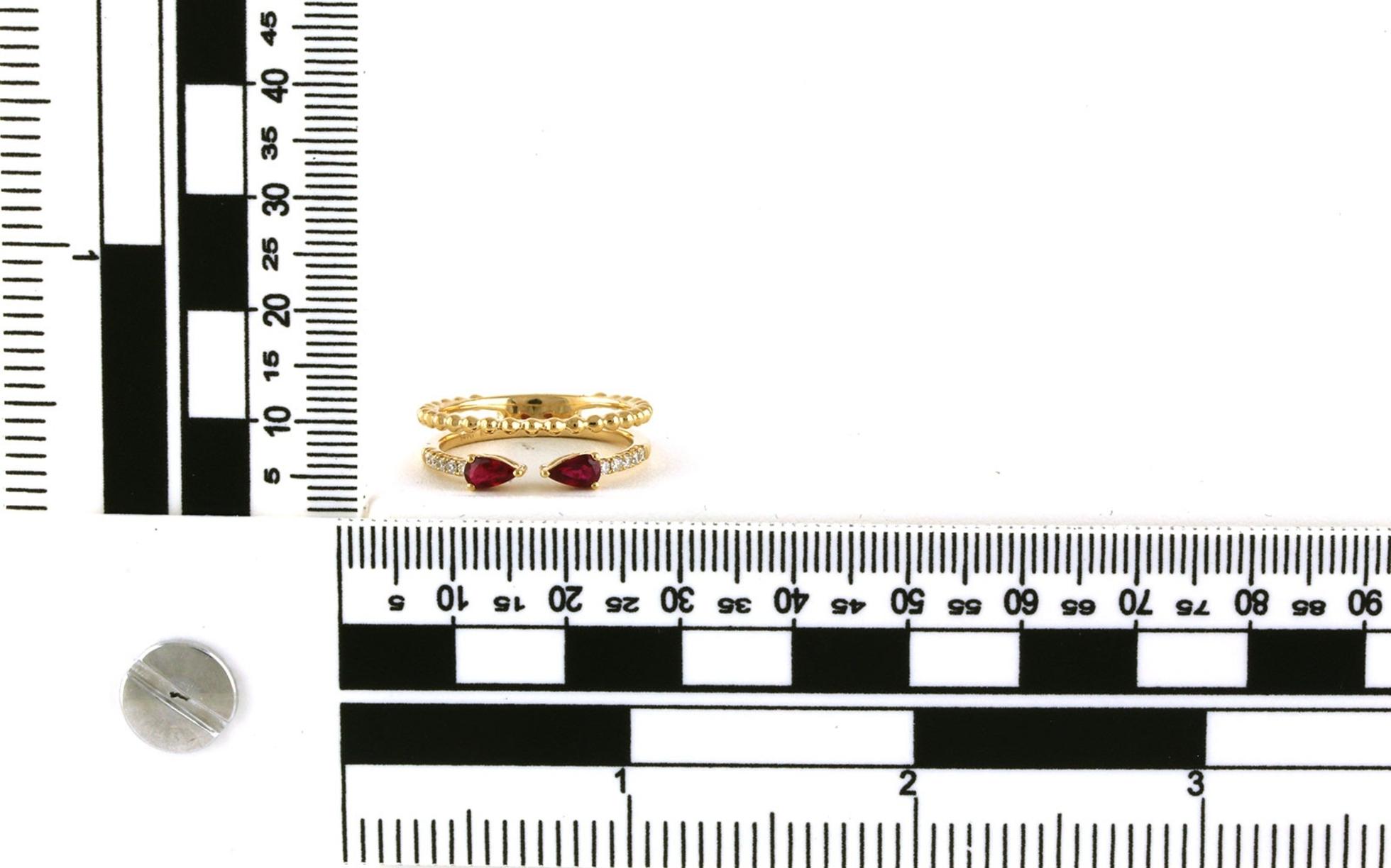 2-Row Negative Space Pear-Cut Rubies and Diamond Ring in Yellow Gold (0.66cts TWT) - Scale