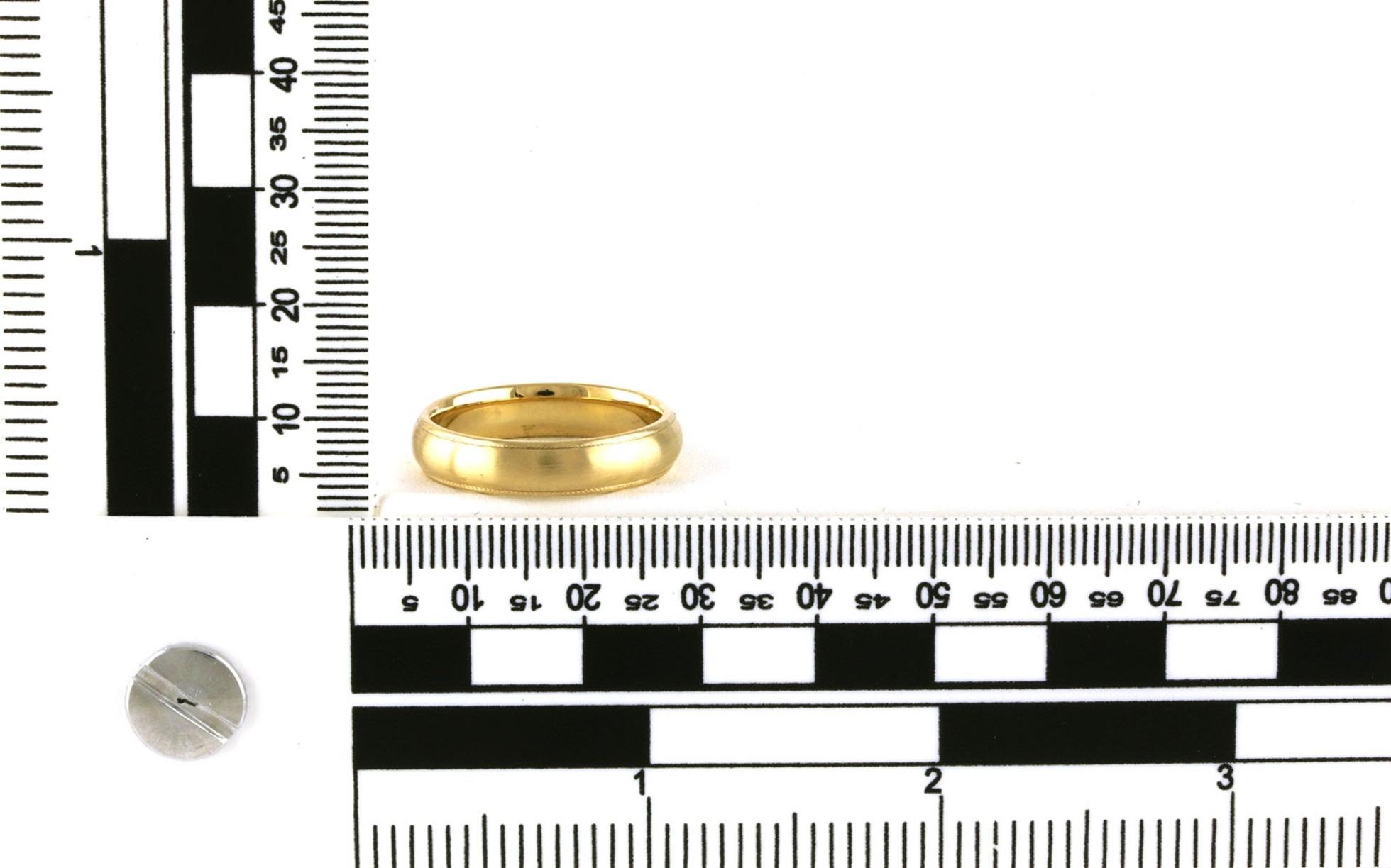 Estate Piece: Satin Finish Half Round Milgrain Edge Men's Wedding Band in Yellow Gold  - Scale