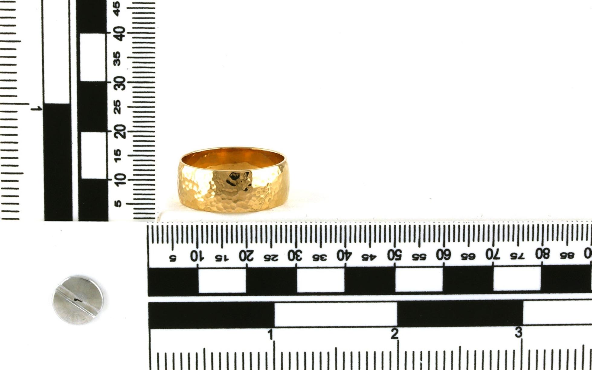 Estate Piece: Hammered Ultra-Light Half Round Men's Wedding Band in Yellow Gold - Scale