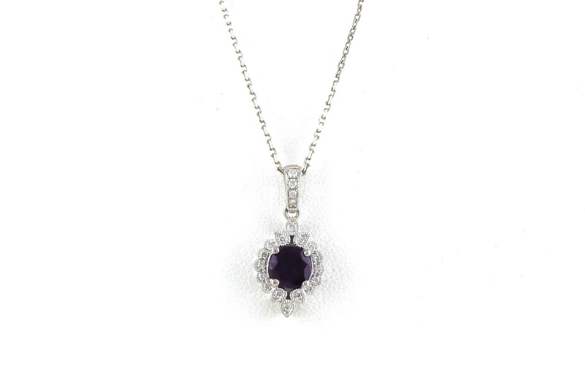 Vintage Halo Huckleberry Yogo Sapphire and Diamond Necklace in White Gold (0.91cts TWT)