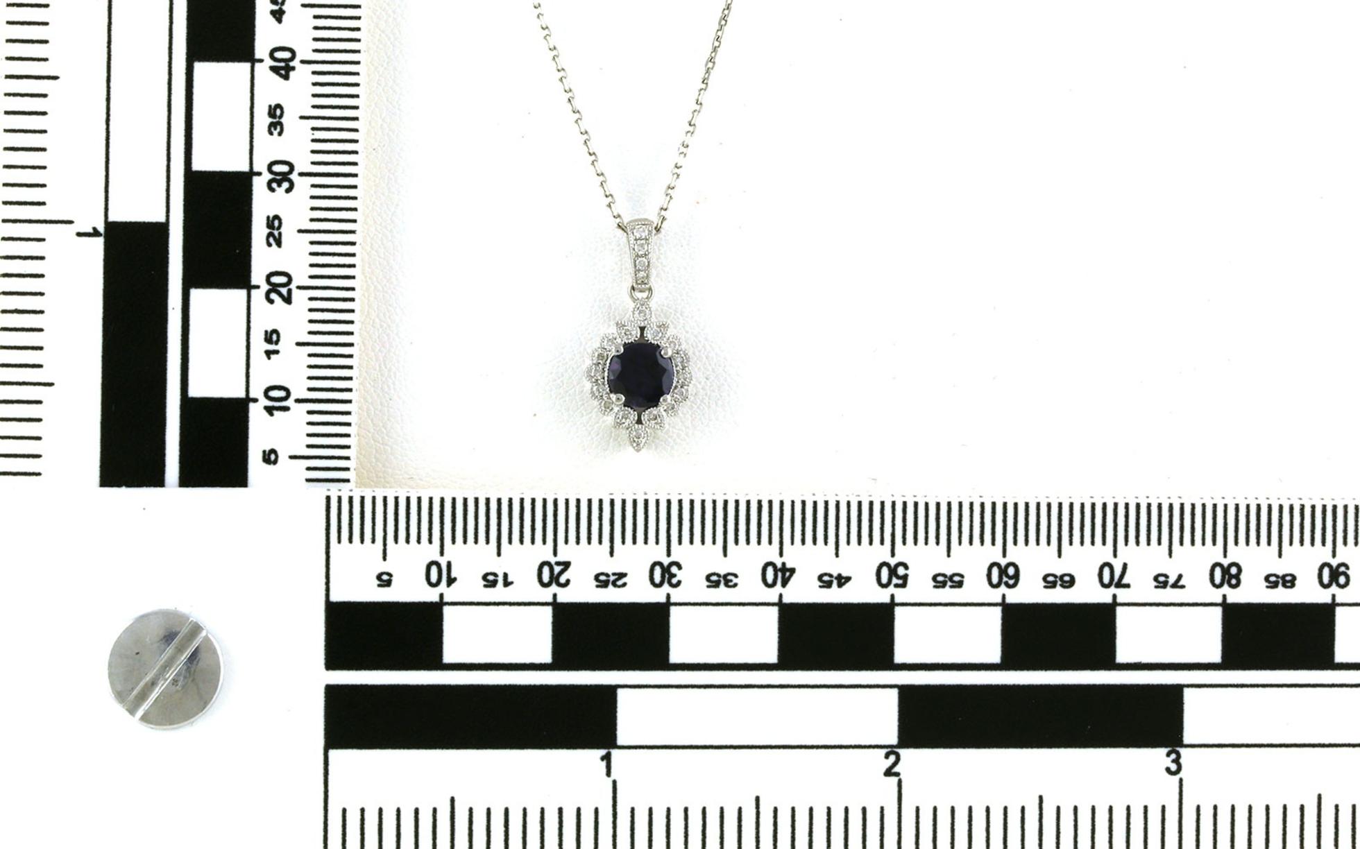 Vintage Halo Huckleberry Yogo Sapphire and Diamond Necklace in White Gold (0.91cts TWT) scale