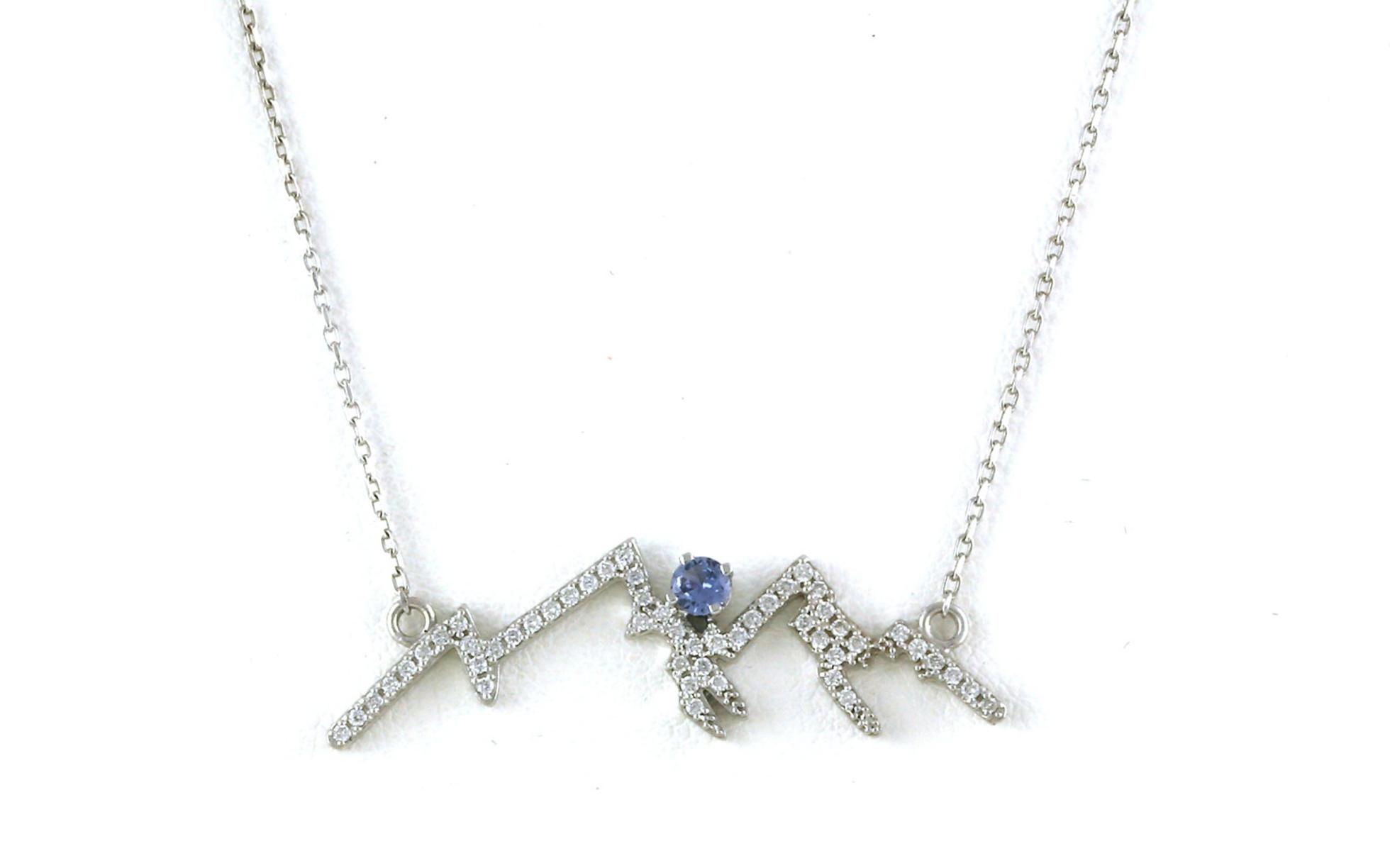 Mountain Ridgeline Pave Diamond Necklace with Montana Yogo Sapphire in White Gold (0.37cts TWT)