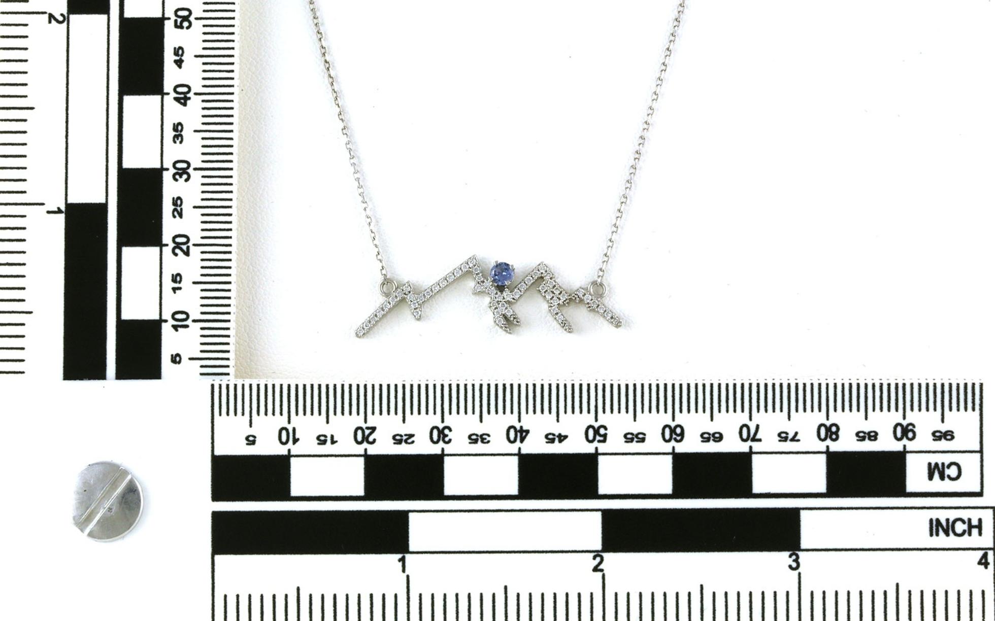 Mountain Ridgeline Pave Diamond Necklace with Montana Yogo Sapphire in White Gold (0.37cts TWT) scale