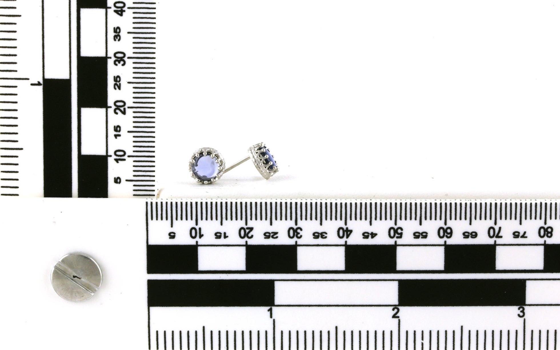 Cabochon-cut Montana Yogo Sapphire Stud Earrings in Crown Settings in White Gold (0.95cts TWT) scale