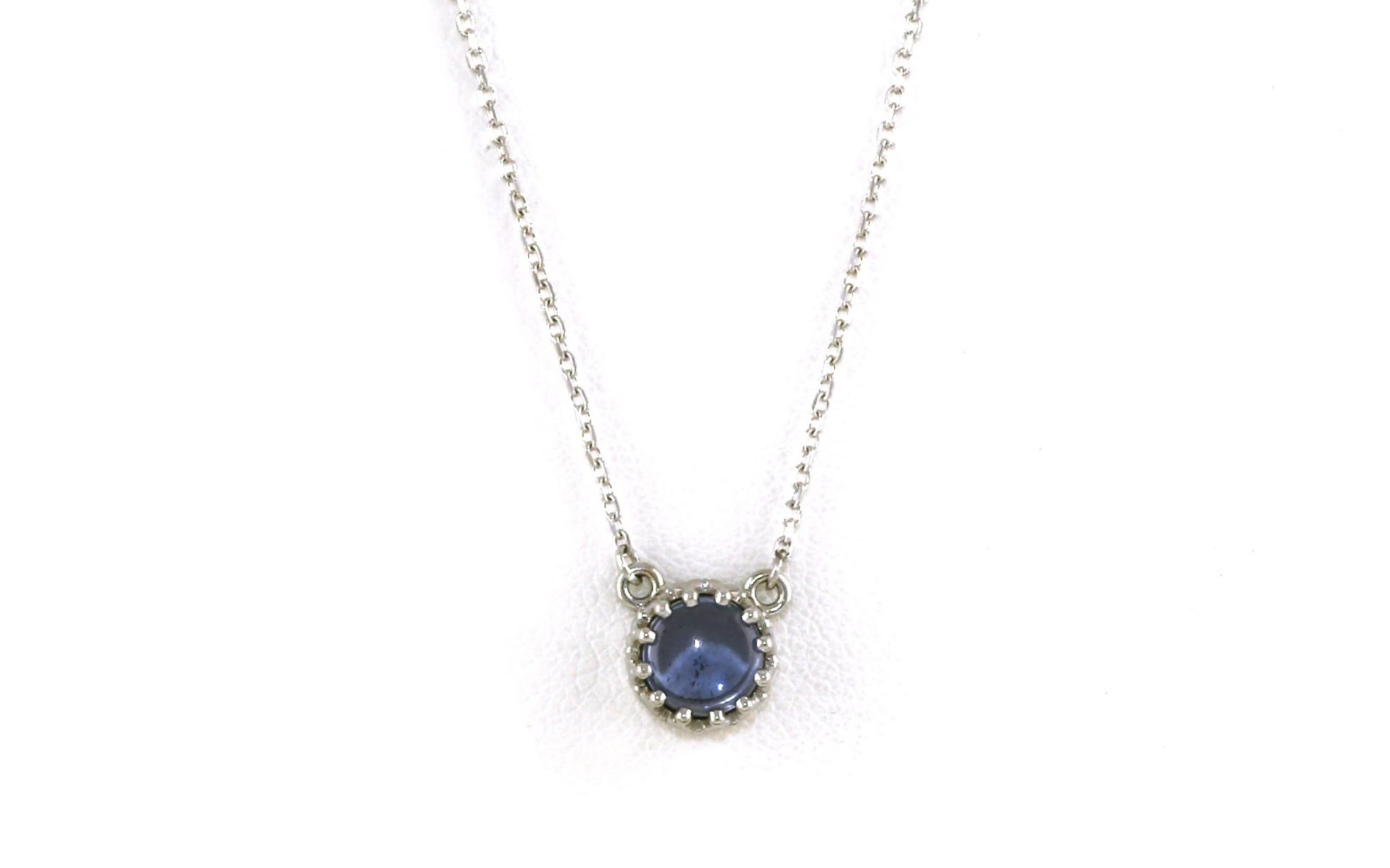 Solitaire Cabochon-cut Montana Yogo Sapphire Necklace in Crown Setting in White Gold (0.52cts)