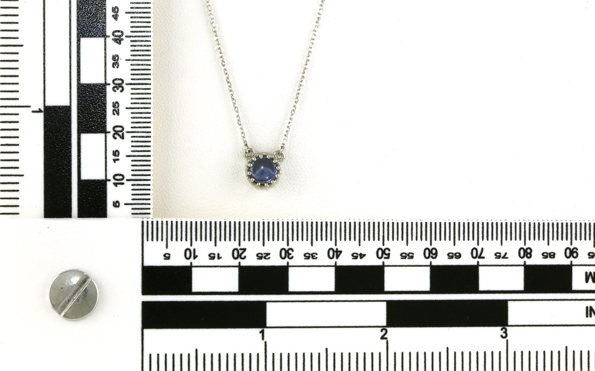 Solitaire Cabochon-cut Montana Yogo Sapphire Necklace in Crown Setting in White Gold (0.52cts) scale