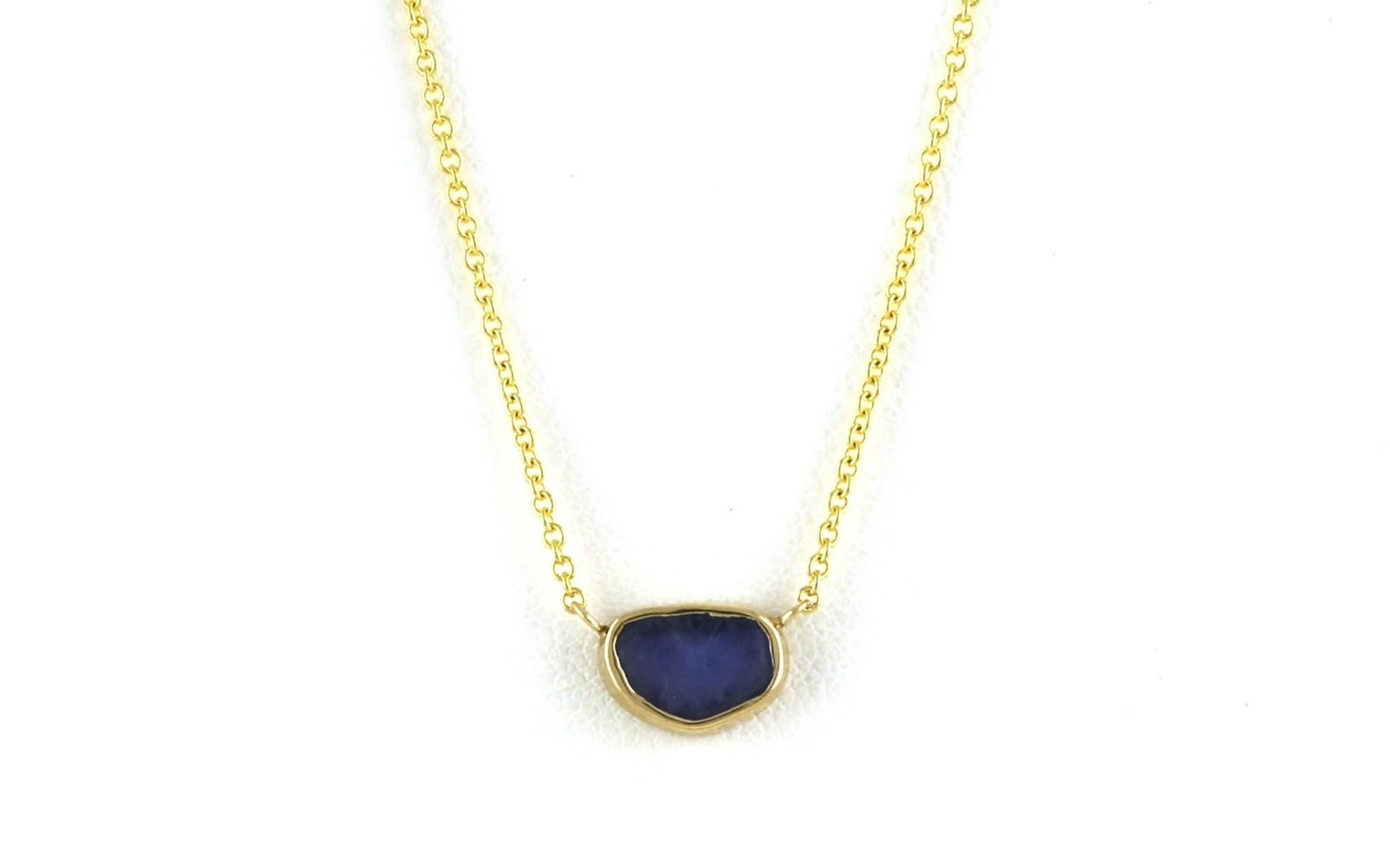 Bezel-set Raw Un-cut Montana Yogo Sapphire Necklace in Yellow Gold (1.04cts)