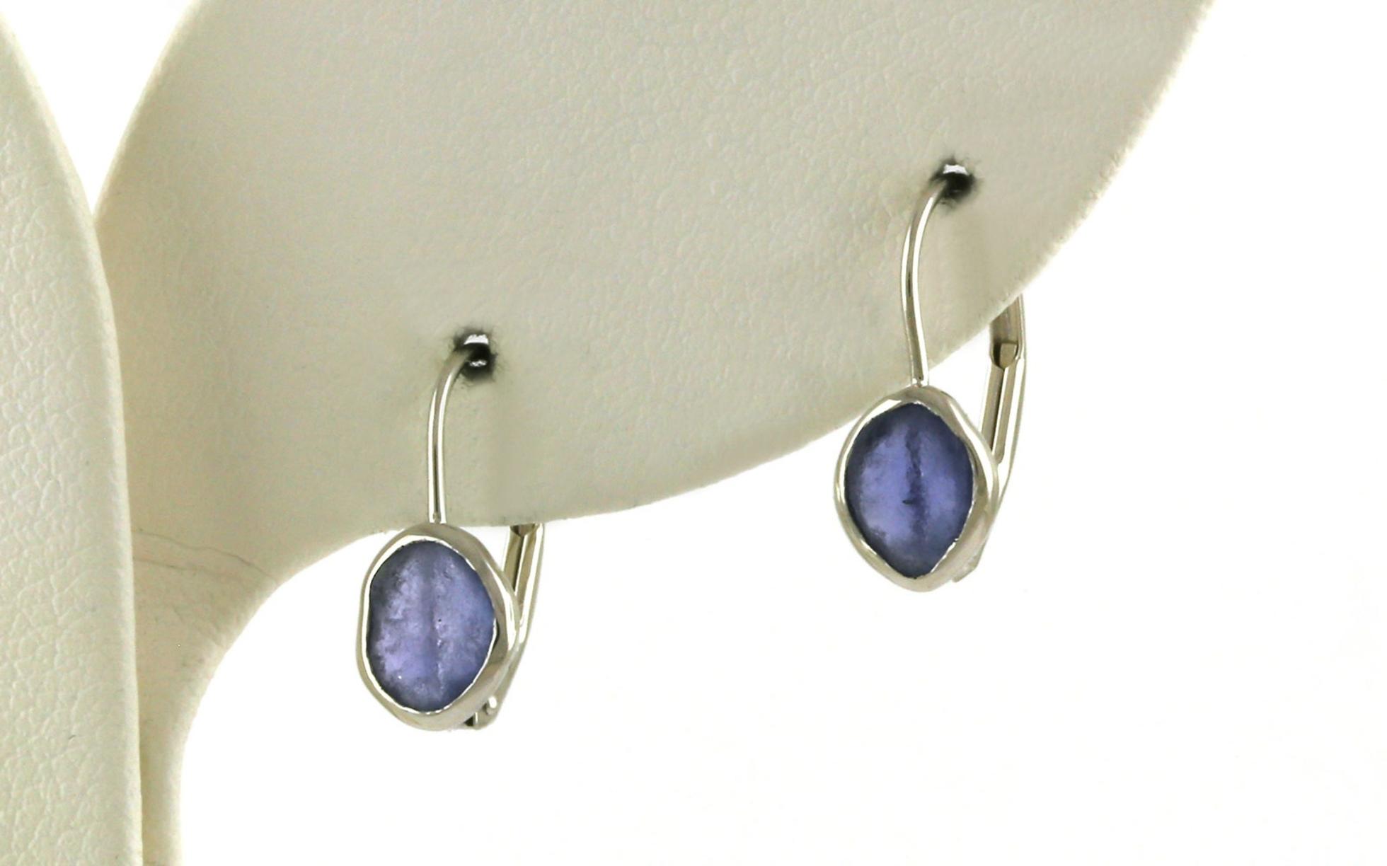 Bezel-set Raw Un-cut Montana Yogo Sapphire Leverback Earrings in White Gold (1.00cts TWT)