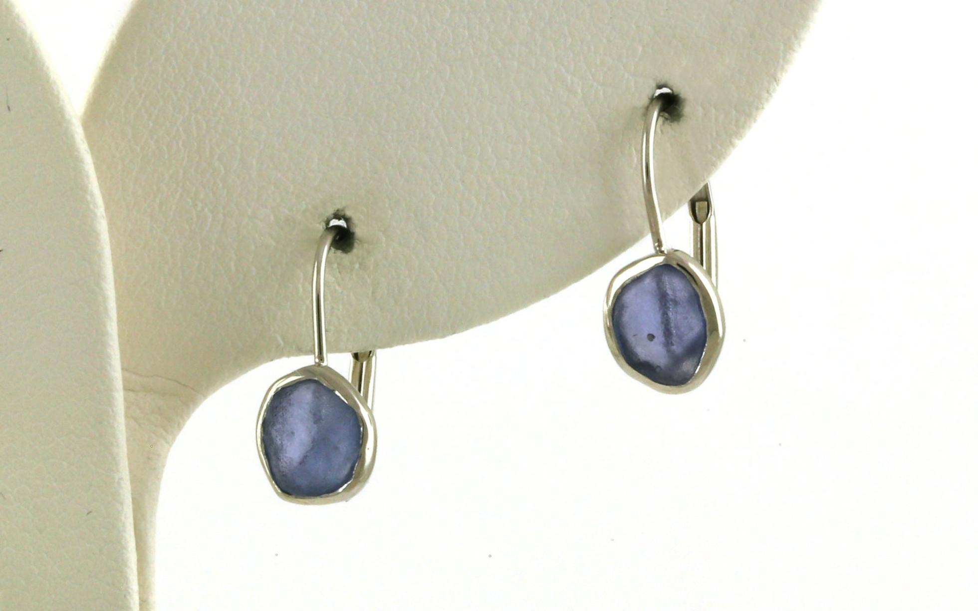 Bezel-set Raw Un-cut Montana Yogo Sapphire Leverback Earrings in White Gold (1.15cts TWT)