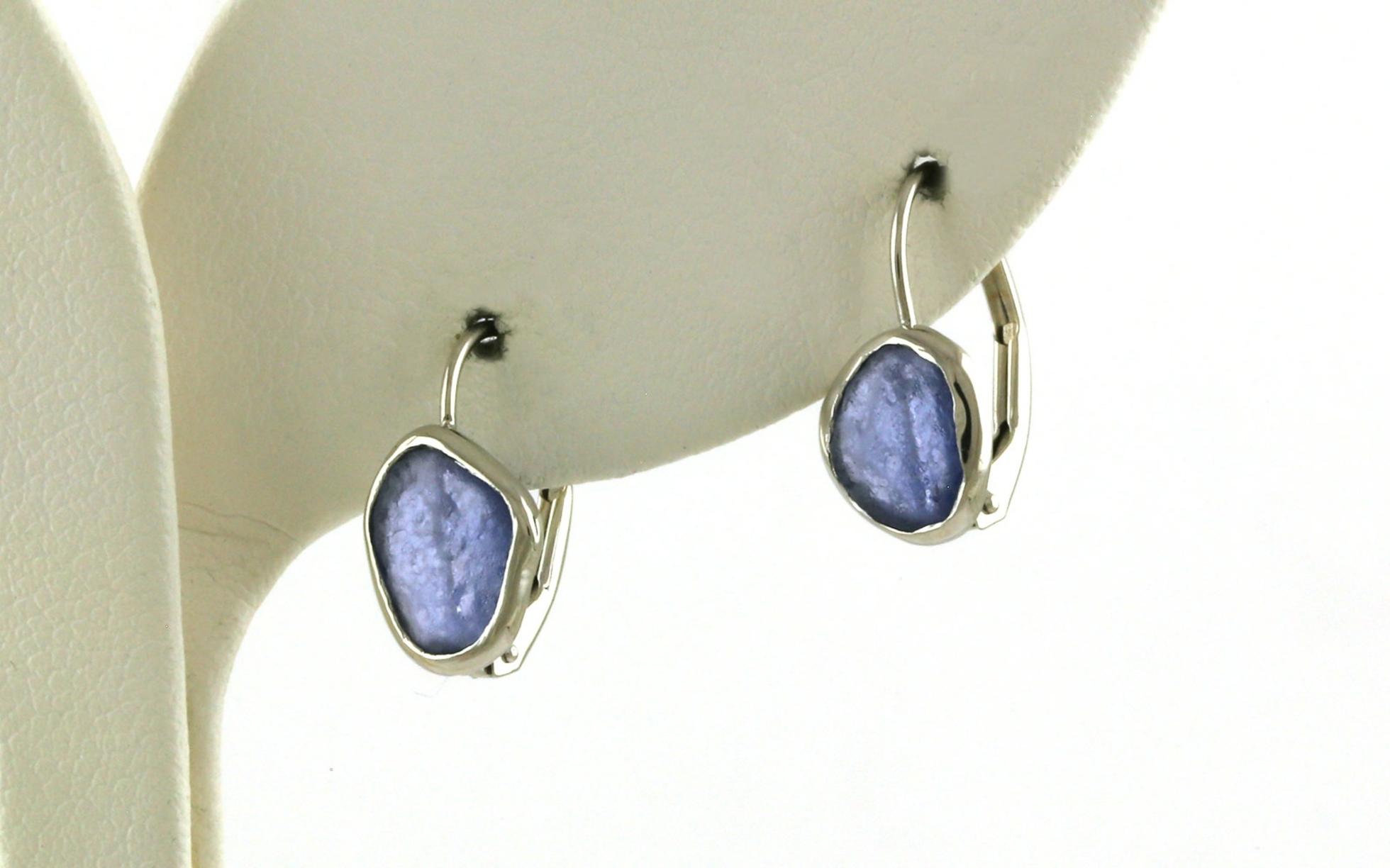 Bezel-set Raw Un-cut Montana Yogo Sapphire Leverback Earrings in White Gold (1.65cts TWT)