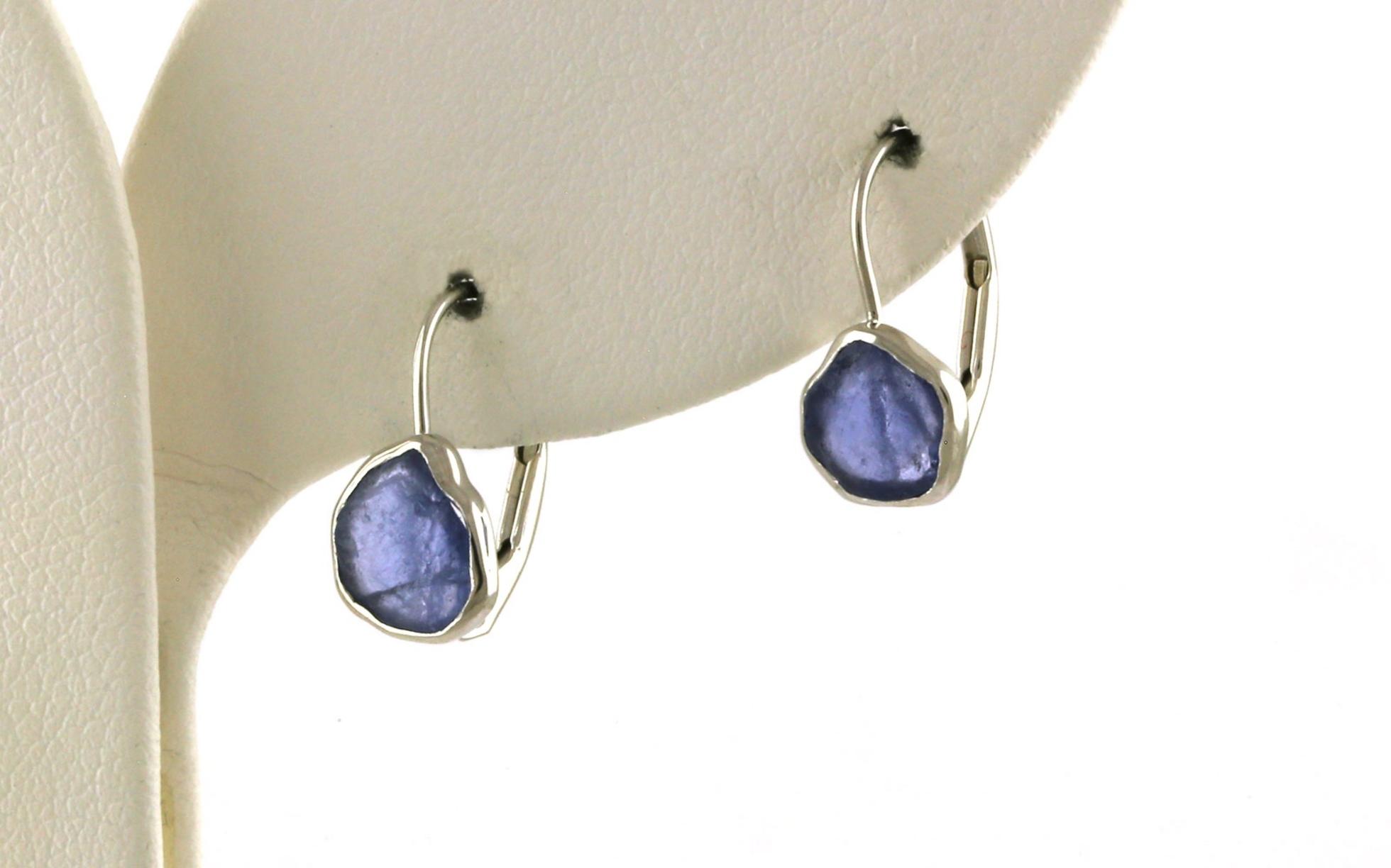 Bezel-set Raw Un-cut Montana Yogo Sapphire Leverback Earrings in White Gold (1.57cts TWT)