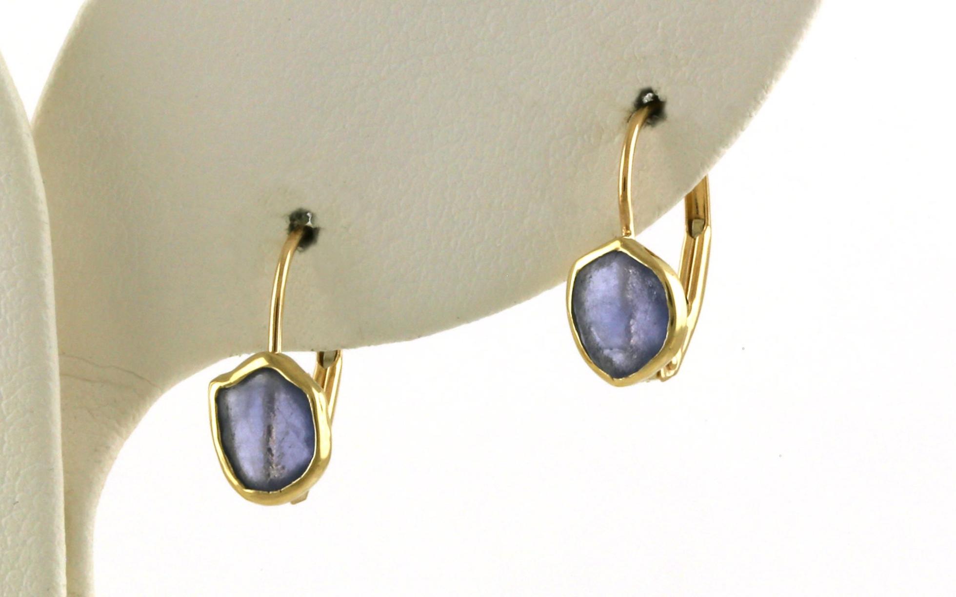 Bezel-set Raw Un-cut Montana Yogo Sapphire Leverback Earrings in Yellow Gold (1.35cts TWT)