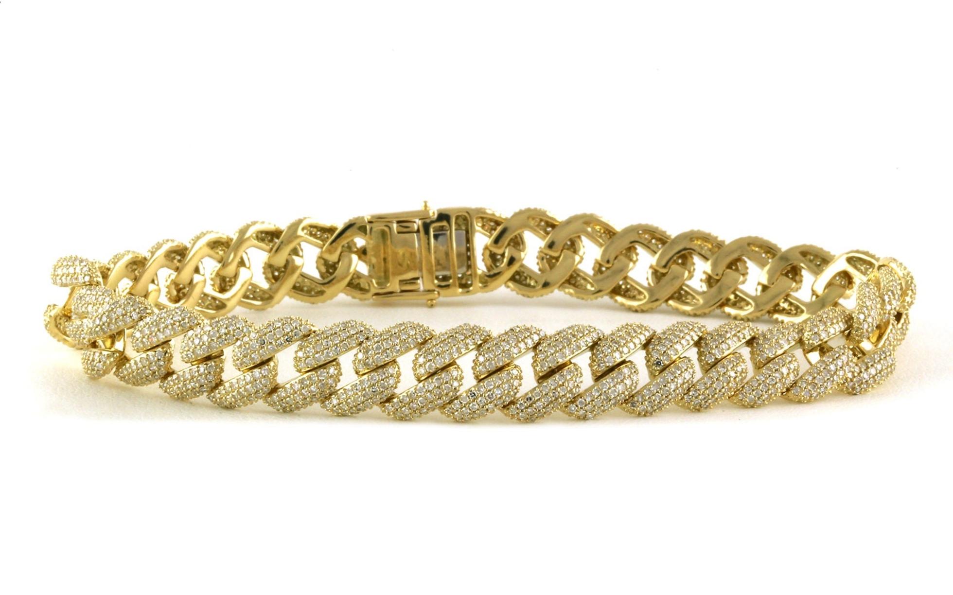 Pave Diamond Curb Link Line Bracelet in Yellow Gold (3.00cts TWT)