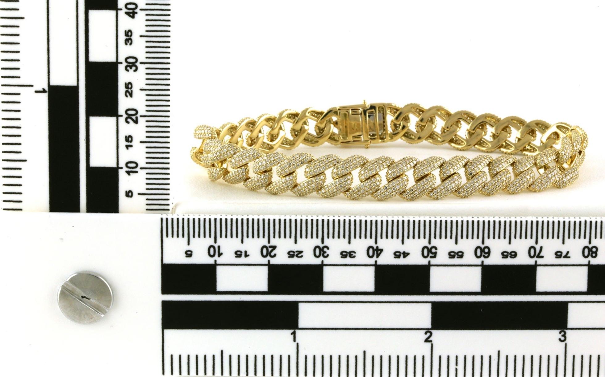 Pave Diamond Curb Link Line Bracelet in Yellow Gold (3.00cts TWT) scale