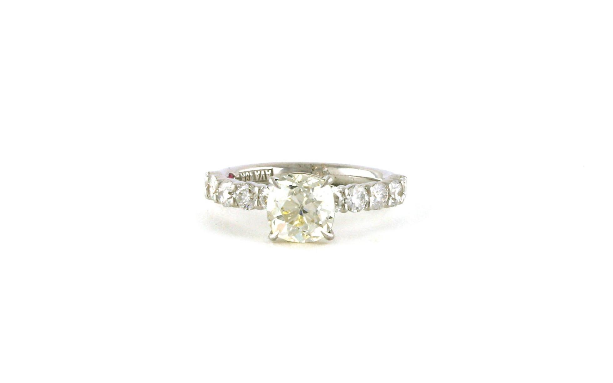 Old Mine-cut Diamond Engagement Ring with Diamond Accented Band in White Gold (2.73cts TWT)