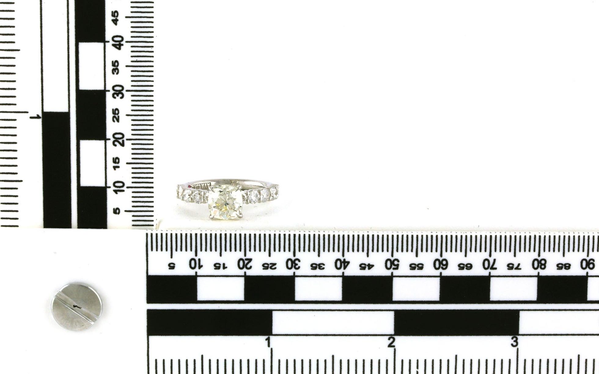 Old Mine-cut Diamond Engagement Ring with Diamond Accented Band in White Gold (2.73cts TWT)