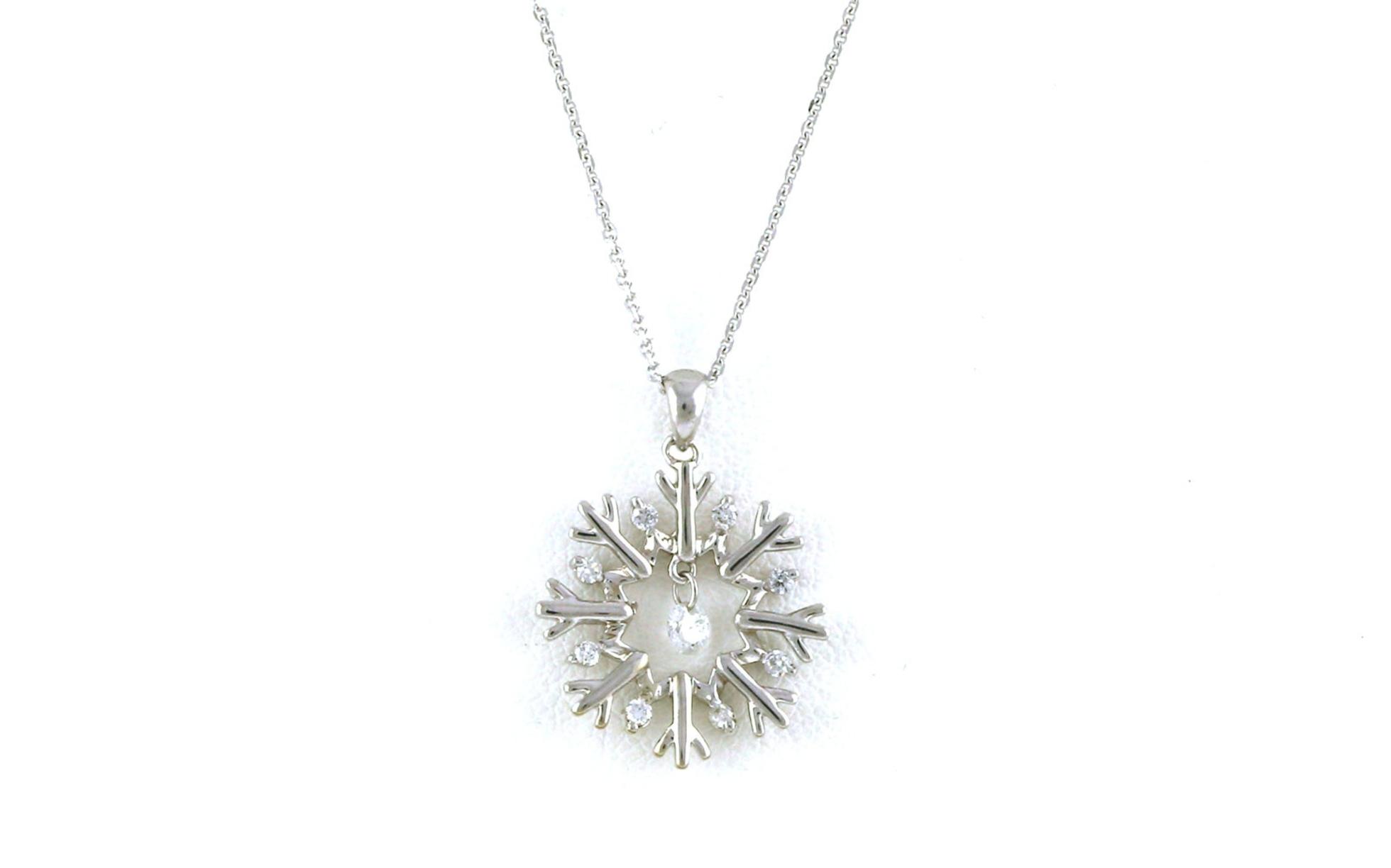 Snowflake Drilled Dangle Diamond Necklace in White Gold (0.16cts TWT)