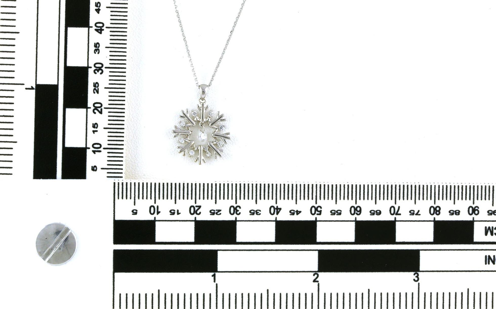 Snowflake Drilled Dangle Diamond Necklace in White Gold (0.16cts TWT) scale