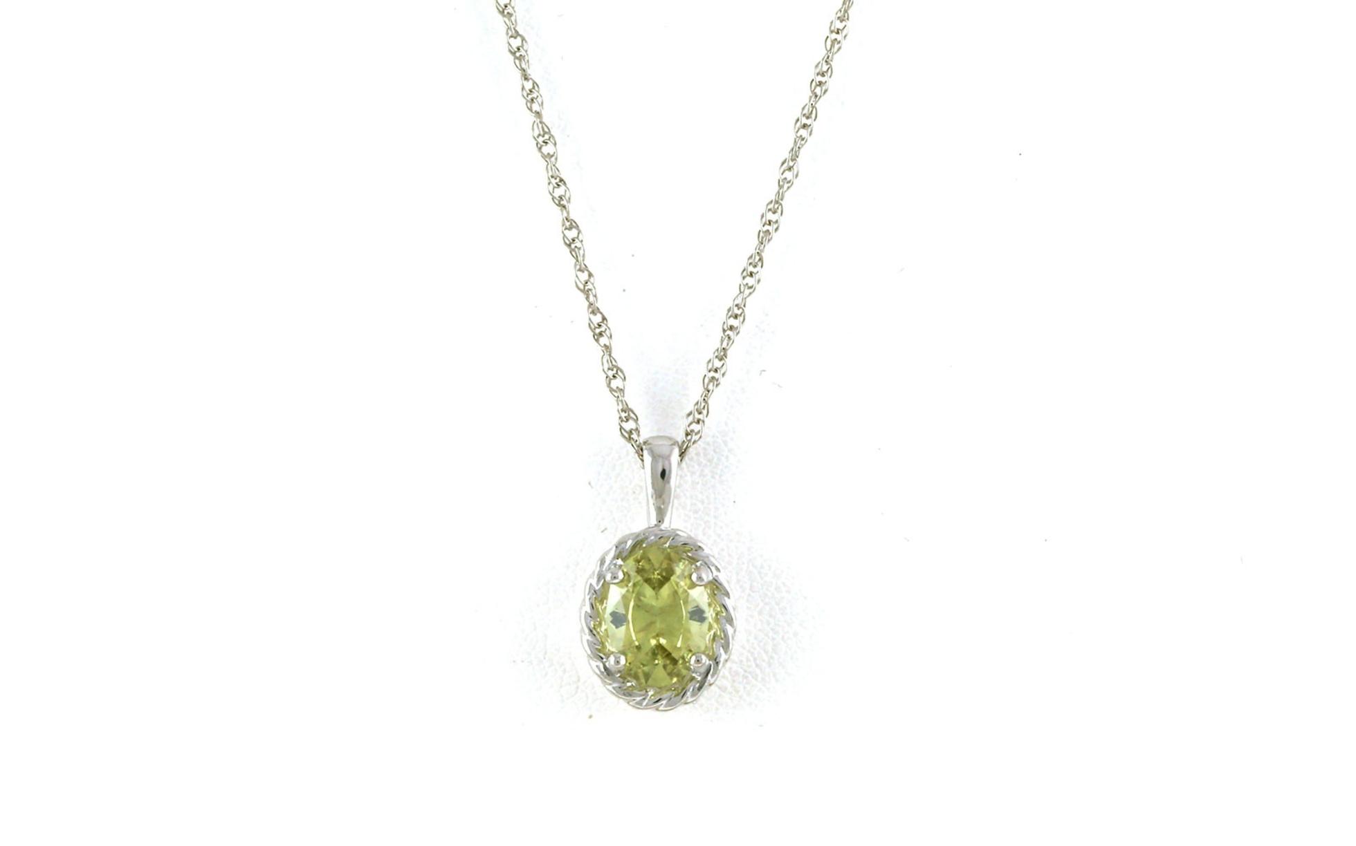 Solitaire Oval-cut Rope-halo Yellow-Green Montana Sapphire Necklace in White Gold (1.54cts)