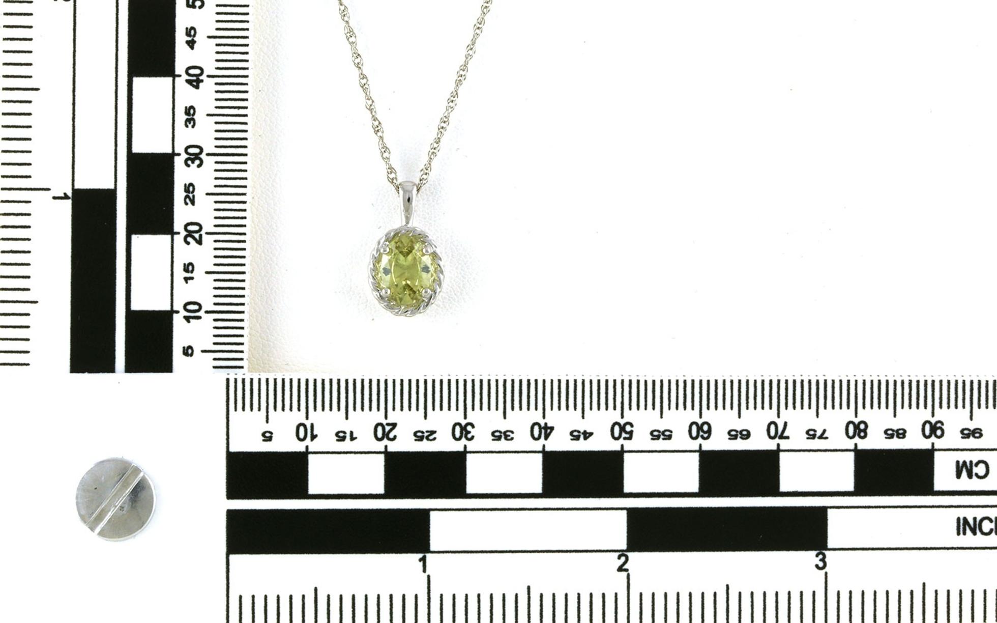 Solitaire Oval-cut Rope-halo Yellow-Green Montana Sapphire Necklace in White Gold (1.54cts) scale