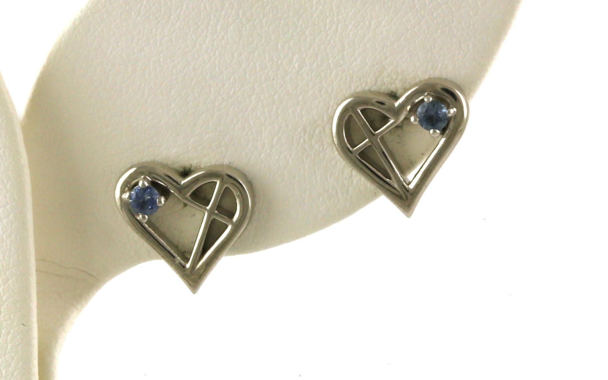 Crossed Heart Montana Sapphire Stud Earrings in Sterling Silver (0.15cts TWT)