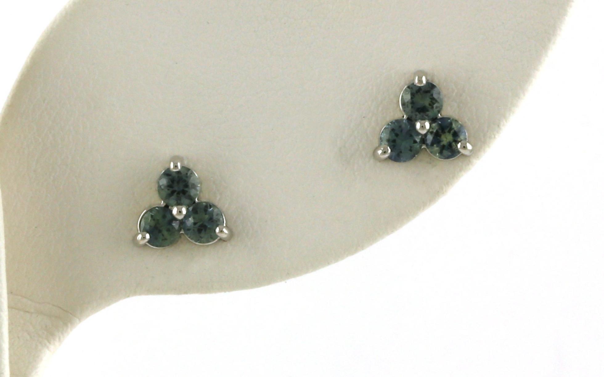 3-Stone Cluster Montana Sapphire Stud Earrings in White Gold (0.73cts TWT)