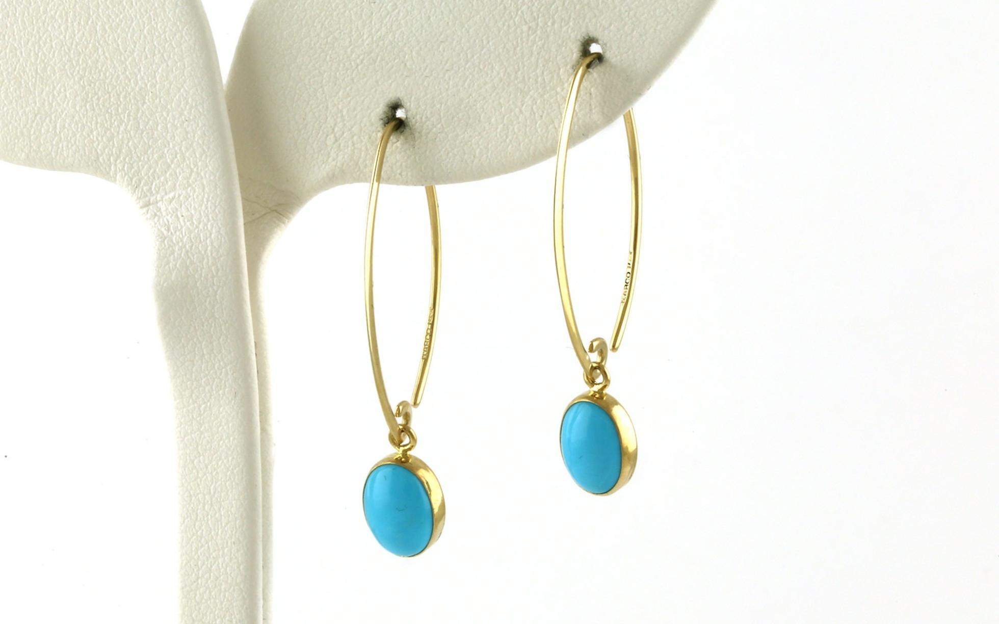 Bezel-set Oval Cabochon Turquoise Sweep-style Dangle Earrings in Yellow Gold