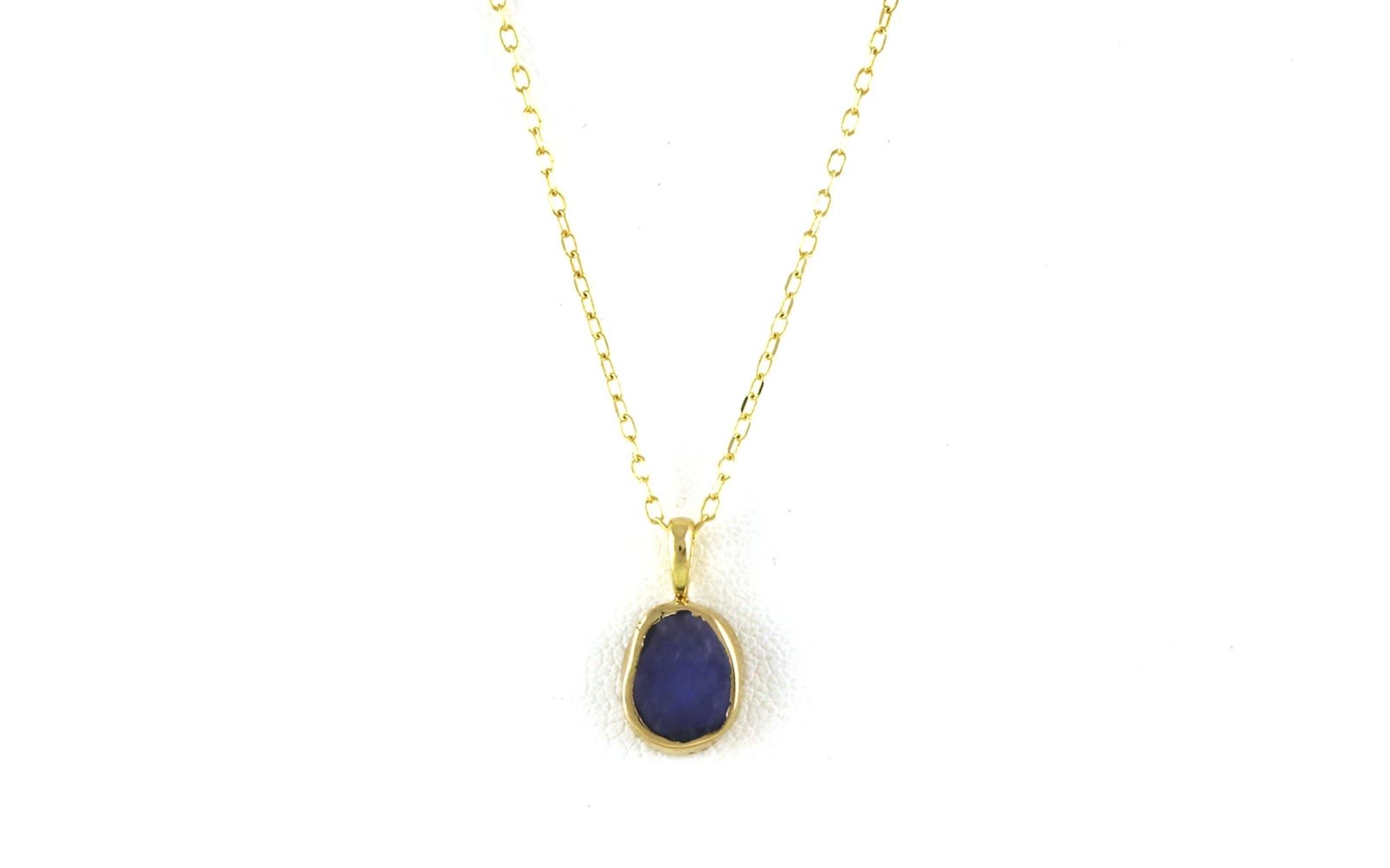 Bezel-set Raw Un-cut Montana Yogo Sapphire Necklace in Yellow Gold (1.12cts)