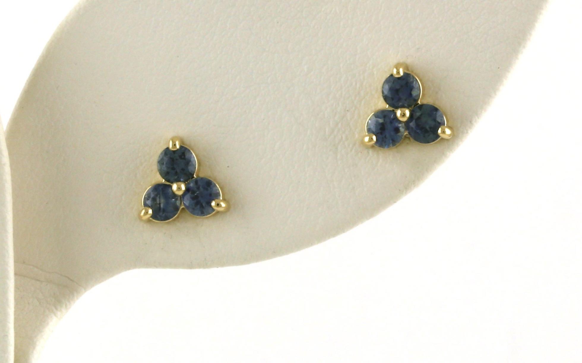 3-Stone Cluster Montana Sapphire Stud Earrings in Yellow Gold (0.73cts TWT)