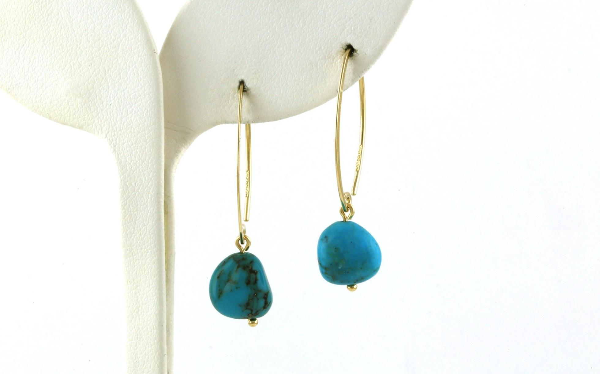 Turquoise Sweep-style Dangle Earrings in Yellow Gold