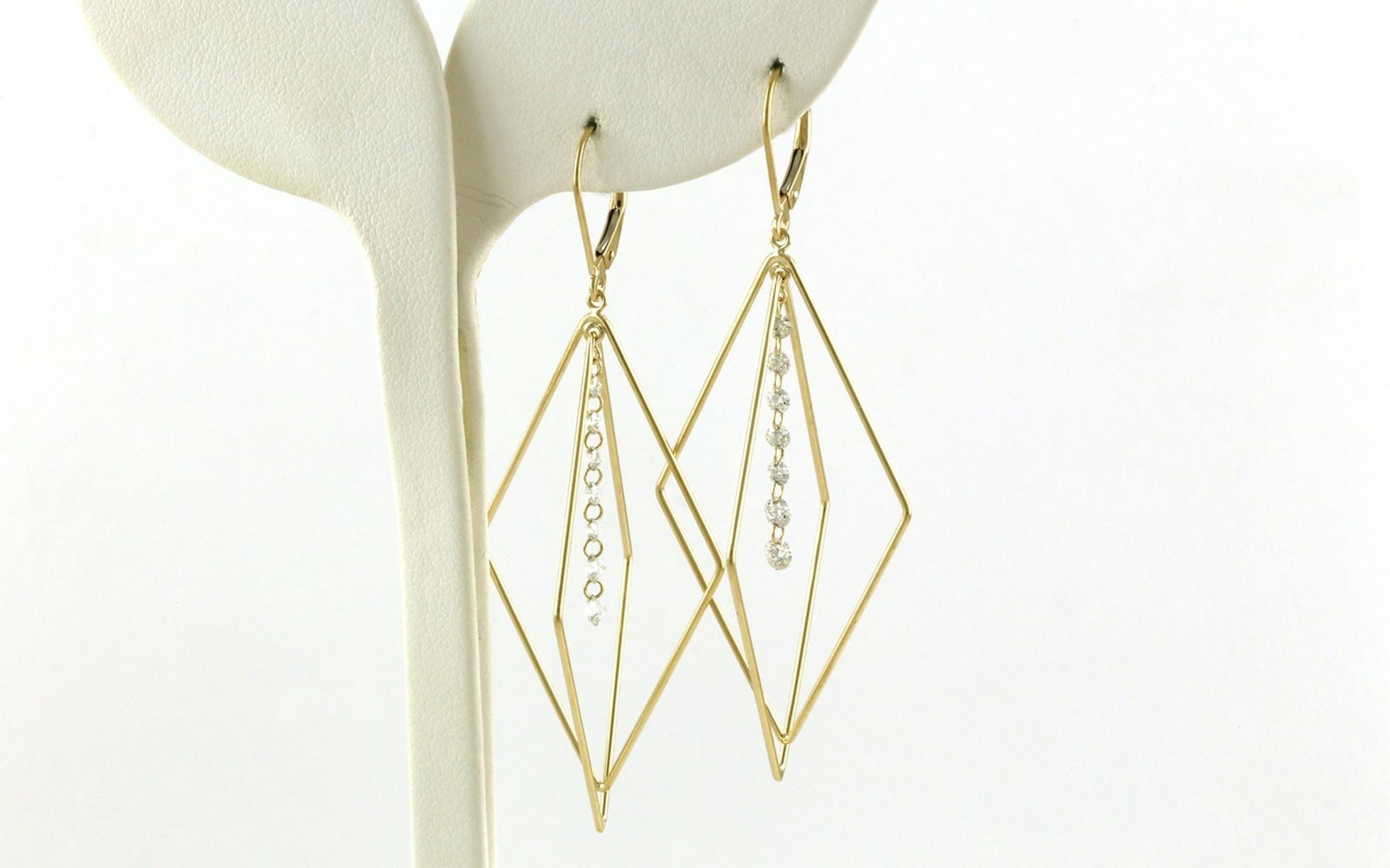 Double Kite Dangle Earrings with Diamonds in Yellow Gold (0.86cts TWT)