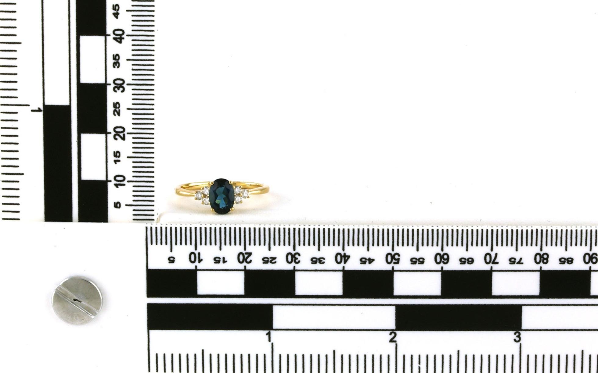 London Blue Oval-Cut Topaz Cluster Ring in Yellow Gold (1.21cts TWT) - Scale