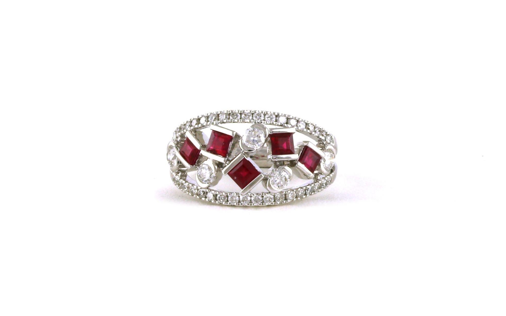 Ruby and Diamond Cluster Ring in White Gold (1.58cts TWT)