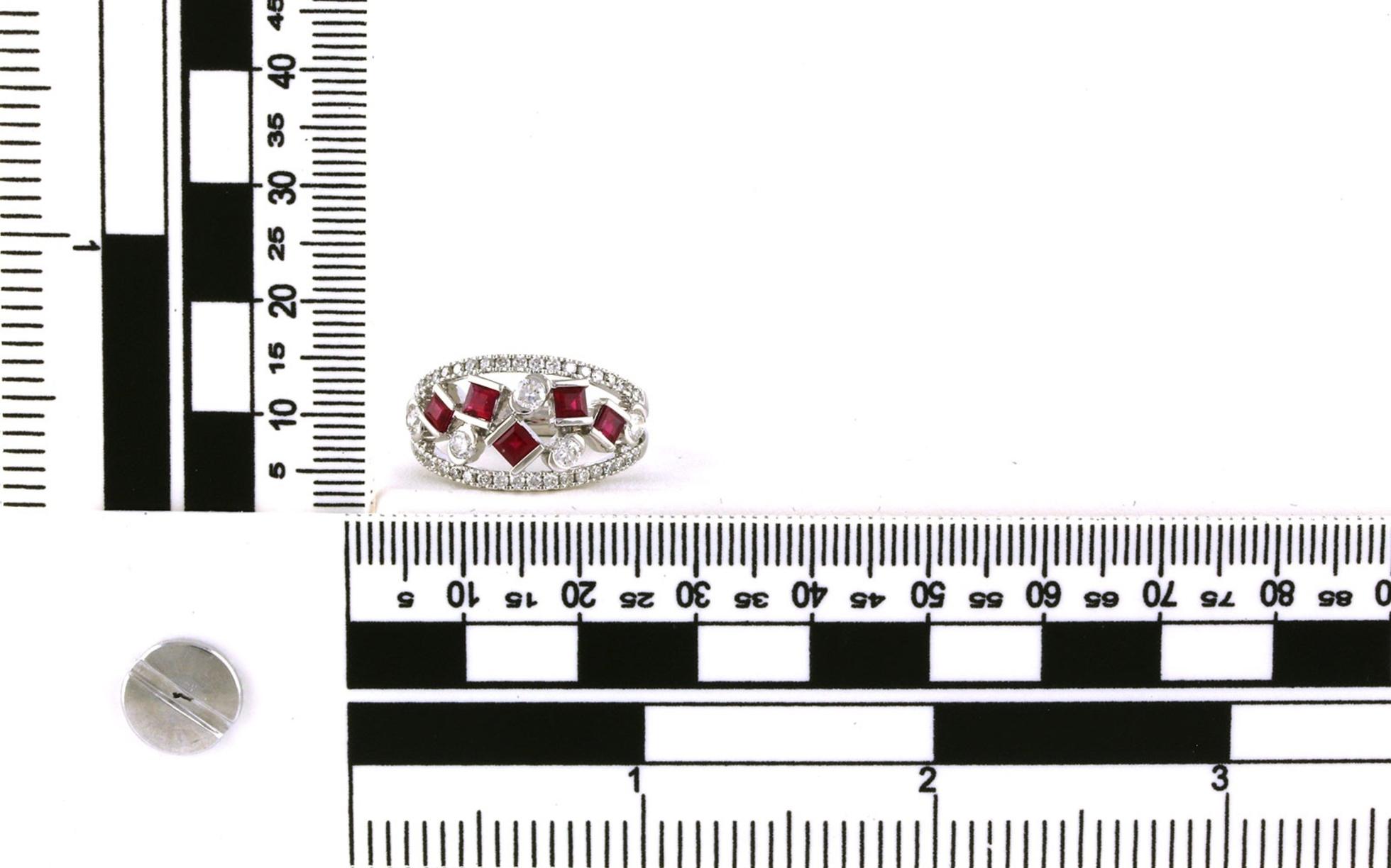 Ruby and Diamond Cluster Ring in White Gold (1.58cts TWT) - Scale