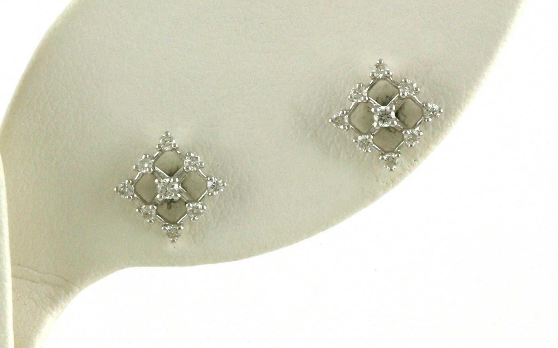 9-Stone Grid Diamond Stud Earrings in White Gold (0.20cts TWT)