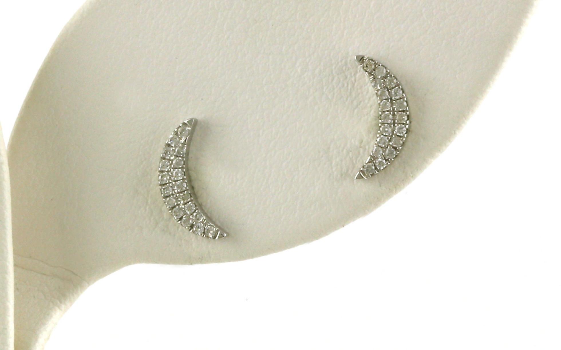 Pave Diamond Crescent Moon Earrings in White Gold (0.11cts TWT)