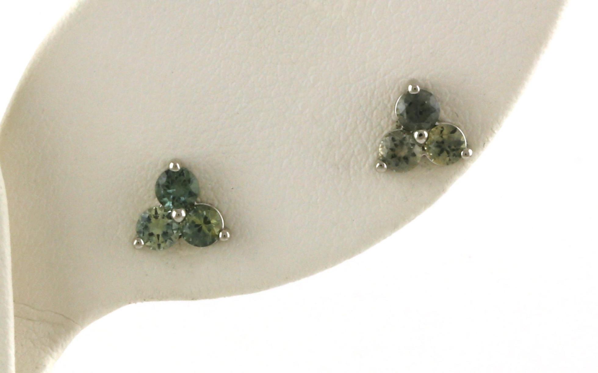 3-Stone Cluster Green Montana Sapphire Stud Earrings in White Gold (0.75cts TWT)