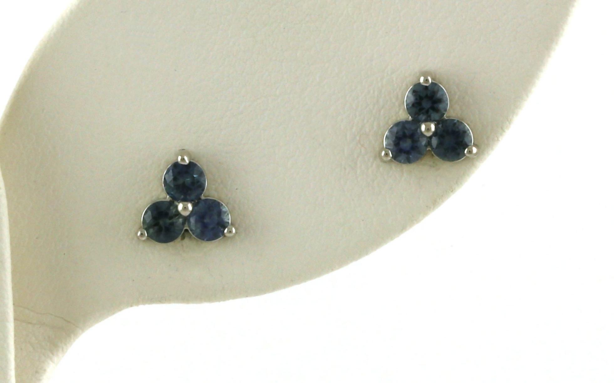 3-Stone Cluster Montana Sapphire Stud Earrings in White Gold (0.80cts TWT)