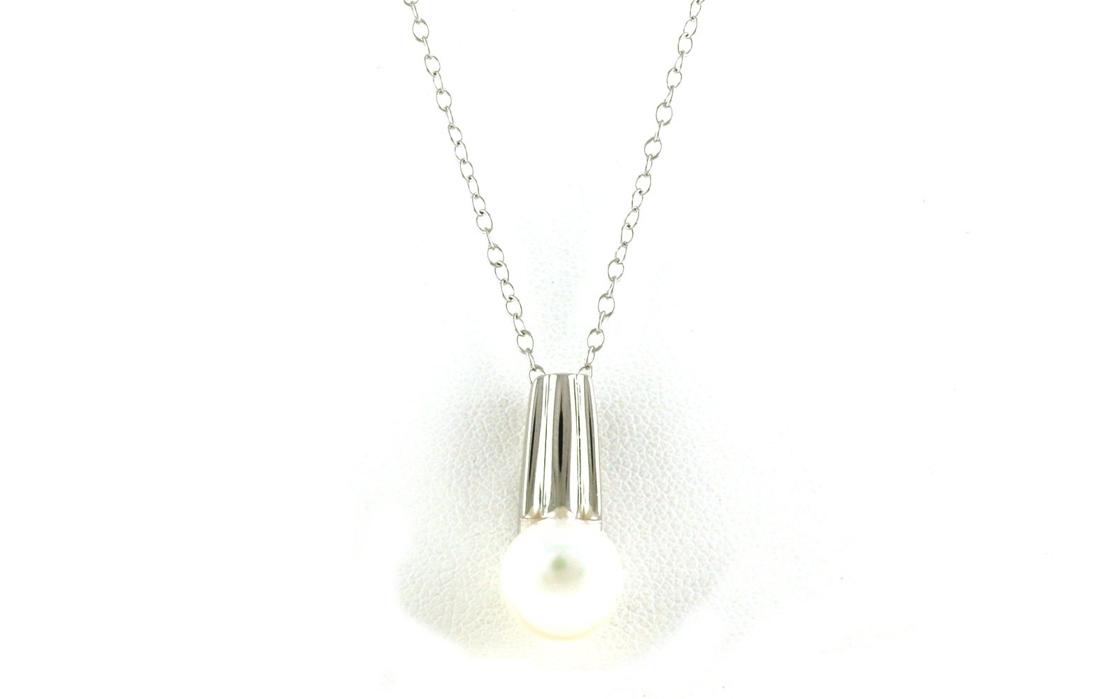 Solitaire-style Drop Pearl Necklace with Grooved Bail in Sterling Silver