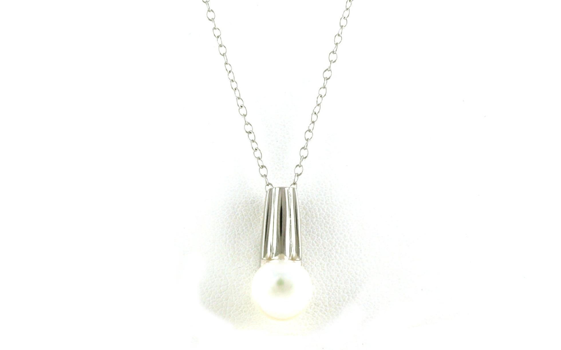 Solitaire-style Drop Pearl Necklace with Grooved Bail in Sterling Silver