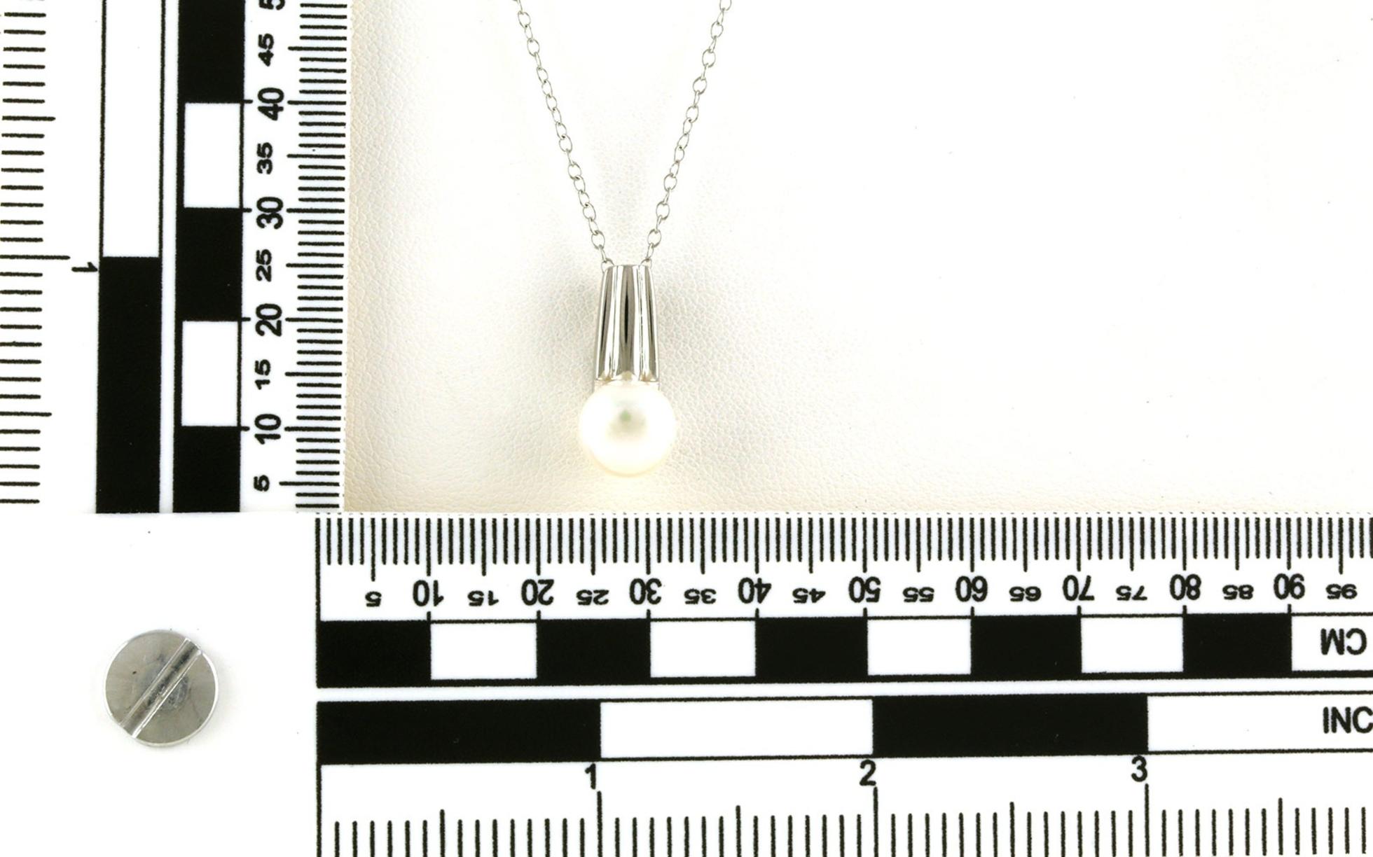 Solitaire-style Drop Pearl Necklace with Grooved Bail in Sterling Silver scale