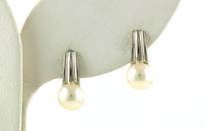 content/products/Drop-style Pearl Earrings with Grooved Top Detail in Sterling Silver