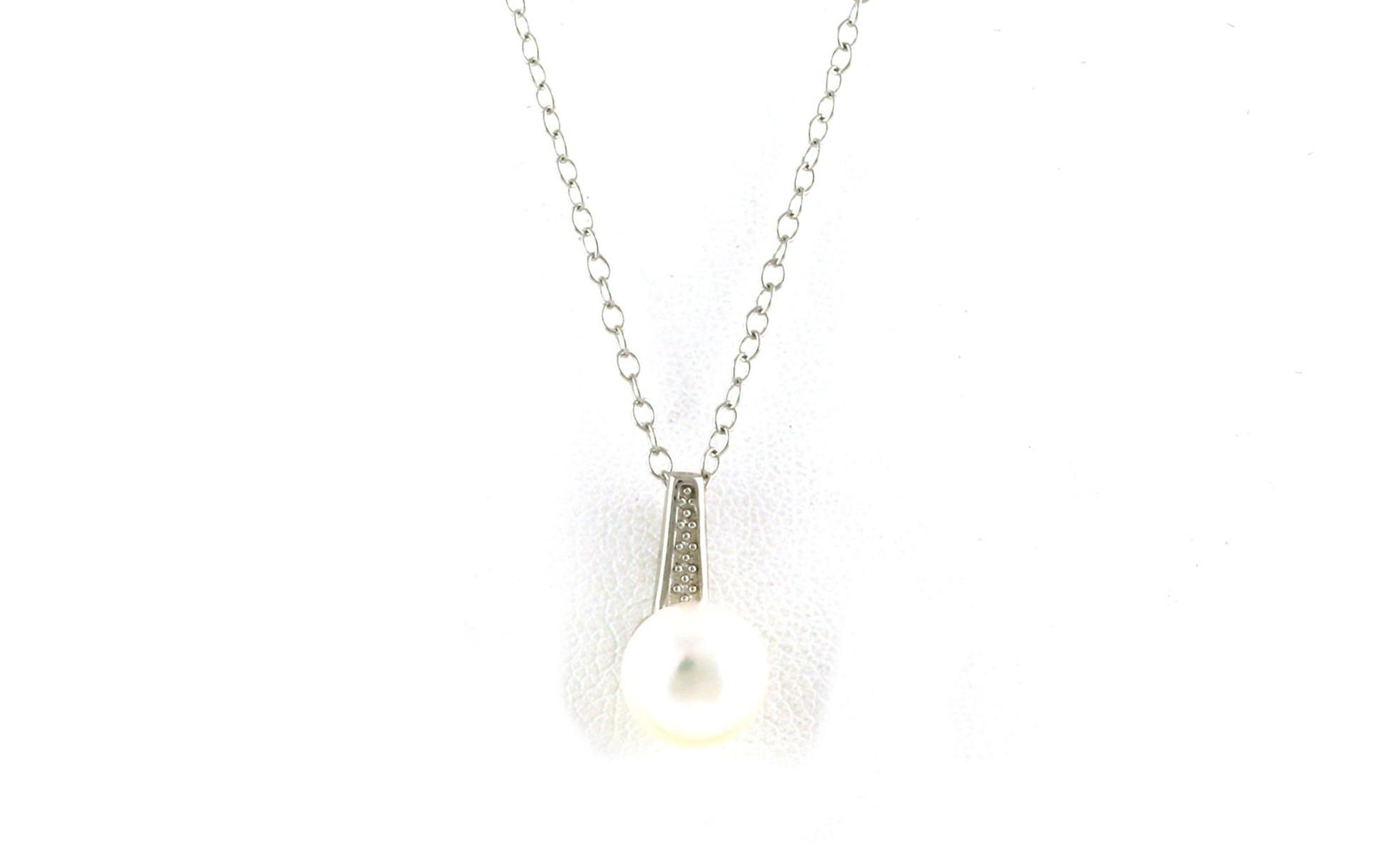 Solitaire-style Drop Pearl Necklace with Beaded Bail in Sterling Silver