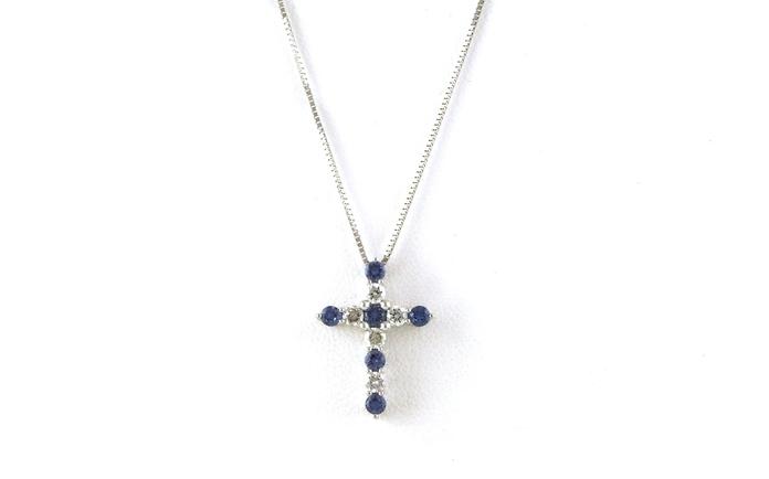 content/products/Alternating Montana Yogo Sapphire and Diamond Cross Necklace in White Gold (0.63cts TWT)