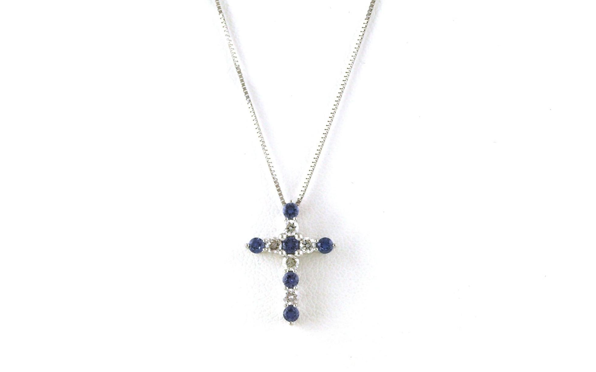 Alternating Montana Yogo Sapphire and Diamond Cross Necklace in White Gold (0.63cts TWT)